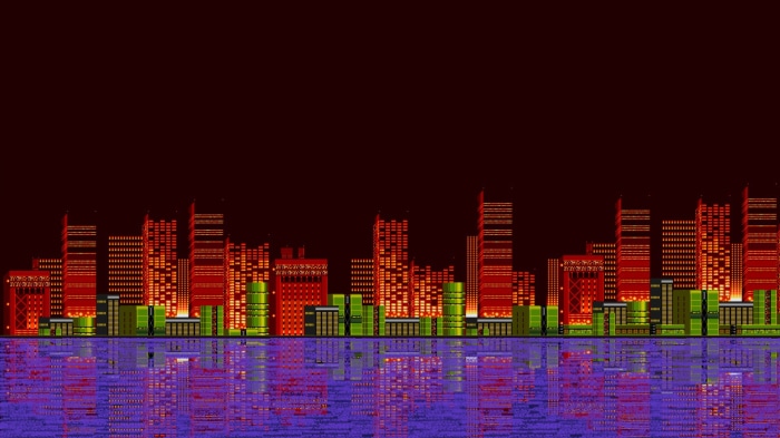 Cityscape with skyscrapers and water reflection