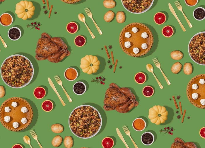 Thanksgiving Feast Pattern with Turkey and Pie