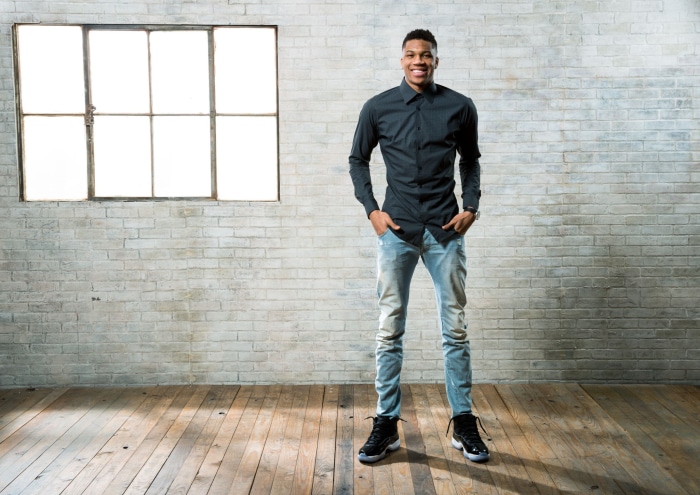 Giannis Antetokounmpo in a studio
