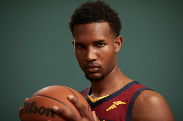 Evan Mobley of the Cleveland Cavaliers with a basketball