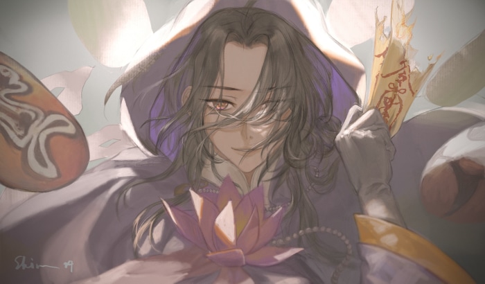 China from Hetalia holding a lotus flower