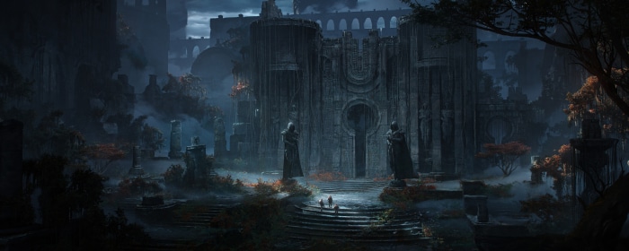 Fantasy Temple with Statues and Figures