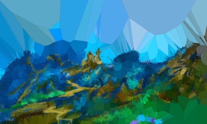 Abstract underwater scene with coral and sky