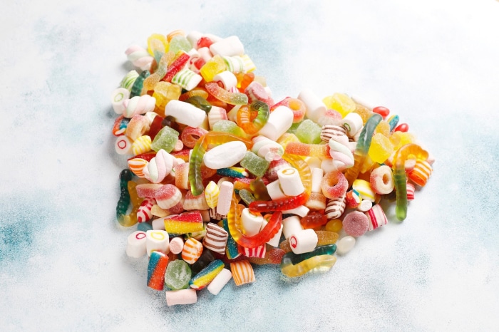 Heart shape made of assorted candies