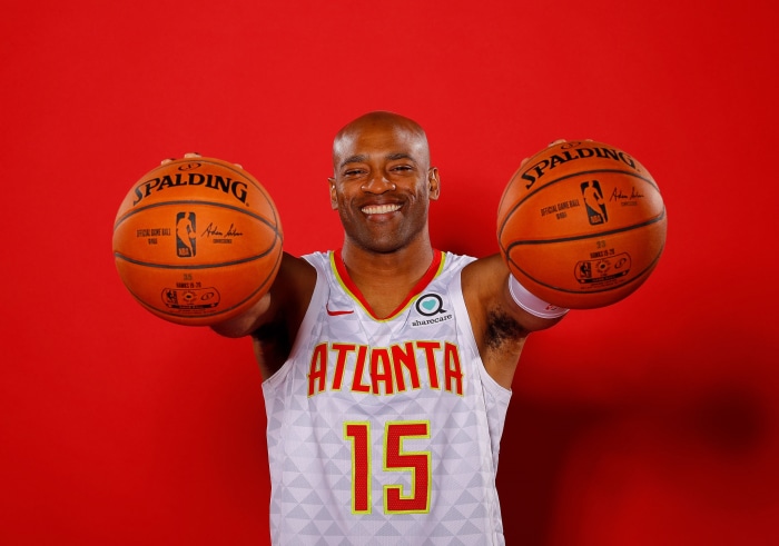Vince Carter of Atlanta Hawks with basketballs