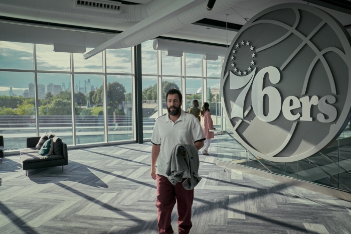 Adam Sandler in Philadelphia 76ers office