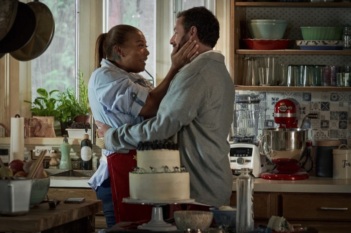 Adam Sandler and Queen Latifah in a kitchen