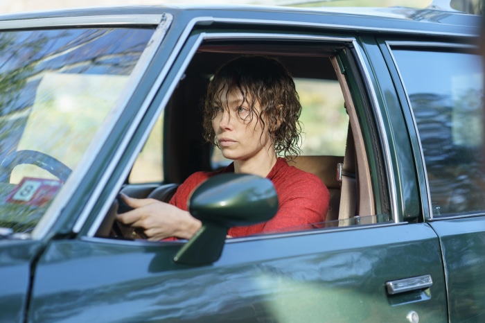 Jessica Biel driving a car