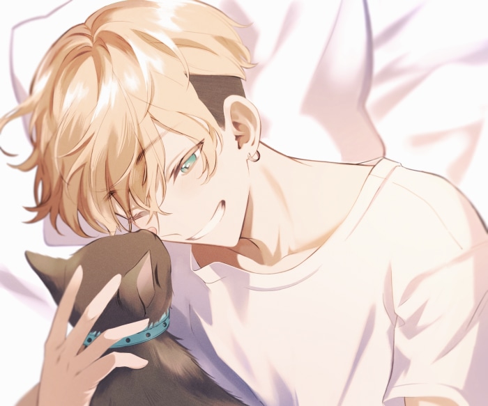 Chifuyu Matsuno from Tokyo Revengers with a cat