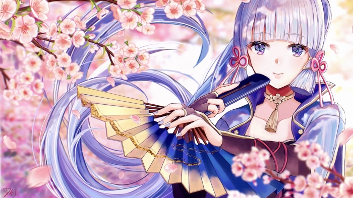 Kamisato Ayaka from Genshin Impact with Cherry Blossoms
