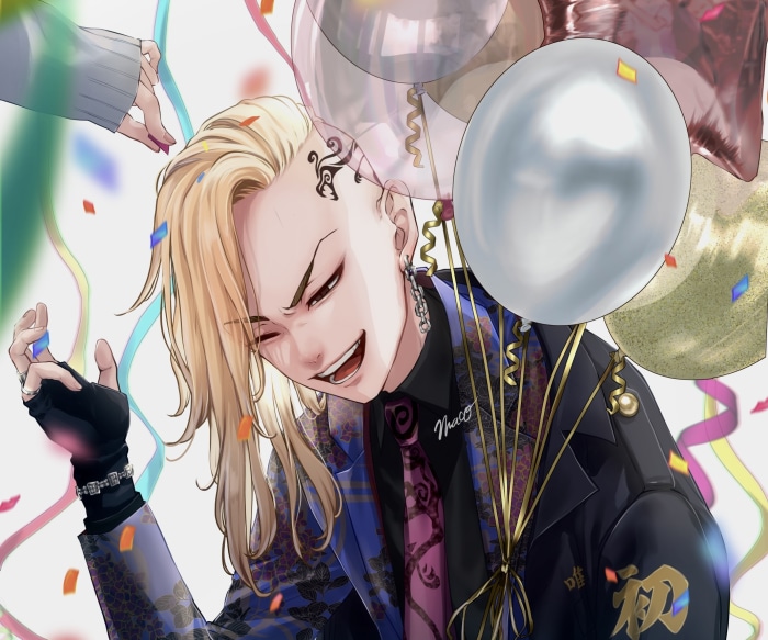 Ken Ryuguji from Tokyo Revengers celebrating with balloons