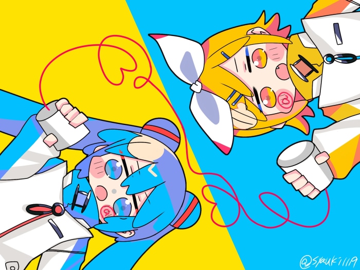 Rin Kagamine and Hatsune Miku with tin can phones