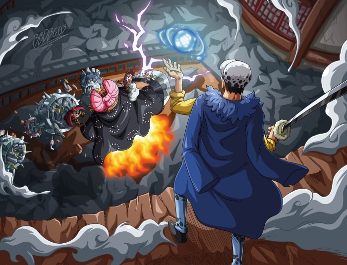 Trafalgar Law and Big Mom fighting