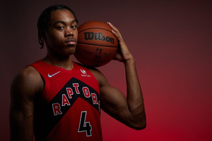 Scottie Barnes of the Toronto Raptors with a basketball