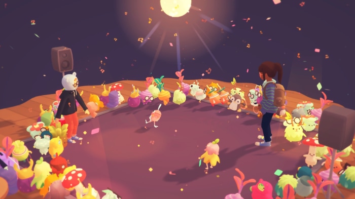 Ooblets characters dancing at a party