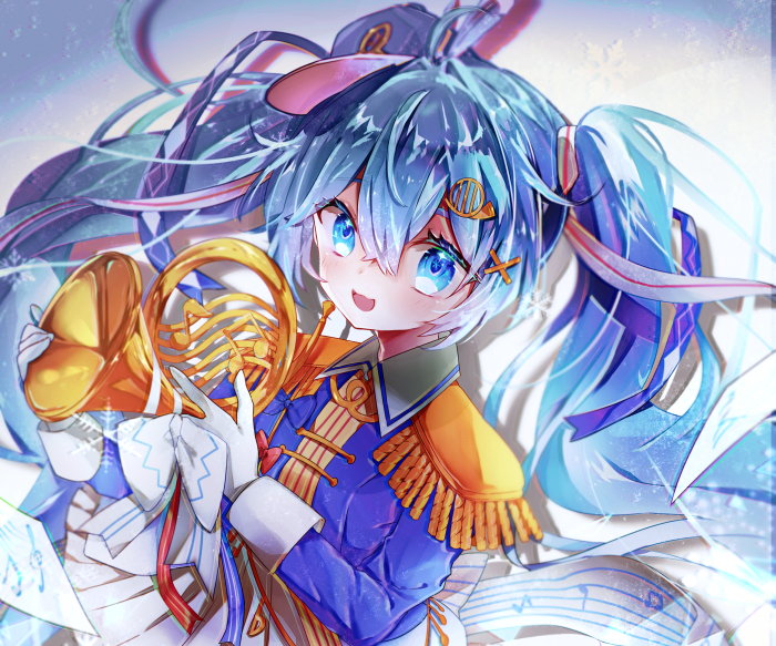 Hatsune Miku holding a French horn