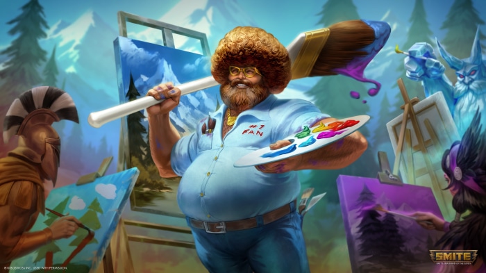 Bob Ross-inspired Zhong Kui painting a landscape in Smite