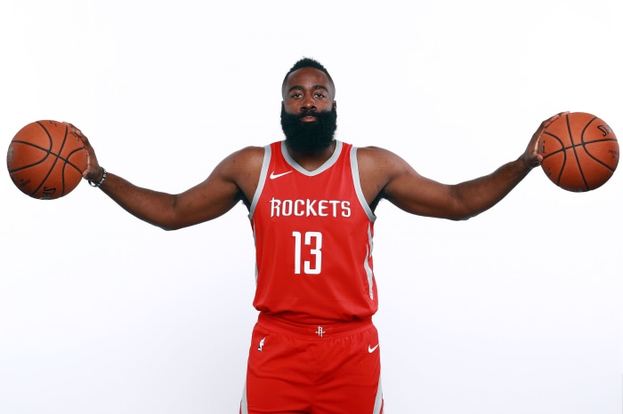 James Harden of the Houston Rockets with basketballs