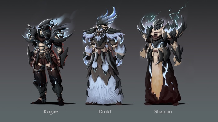 Rogue, Druid, and Shaman armor designs