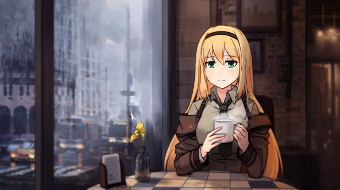 M1 Garand from Girls Frontline in a cafe