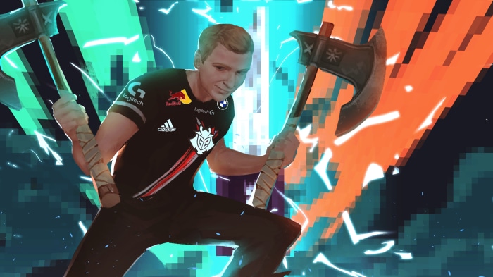 G2 Esports player with axes 4K