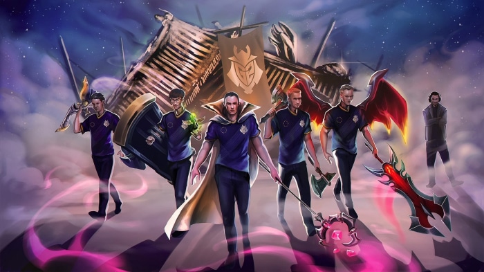 G2 Esports team with Viking ship background