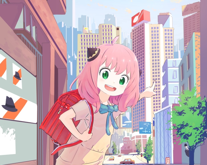 Anya Forger from Spy X Family in a city