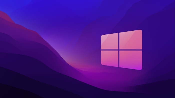 Windows 11 Logo on Abstract Purple Landscape