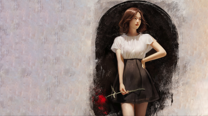 Young woman holding a red rose
