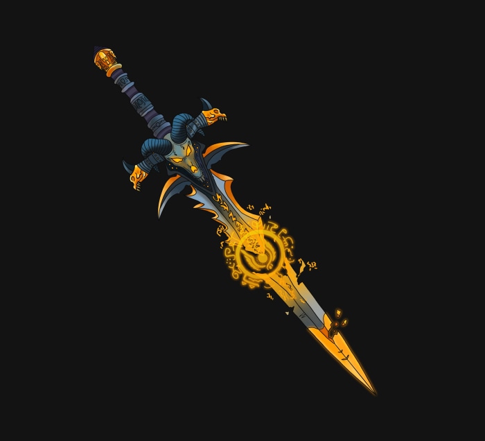 Demonic sword with glowing runes from World of Warcraft