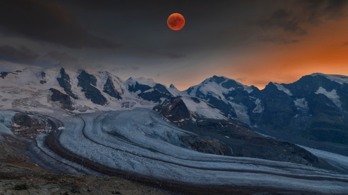 Bernina Range with Blood Moon, Eastern Alps, Switzerland