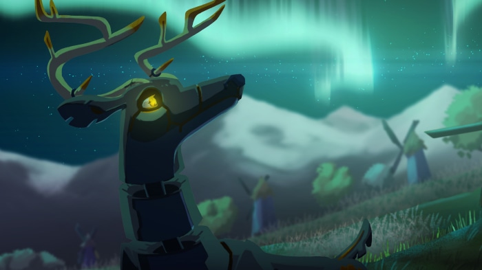 The Wanderer deer under the aurora borealis