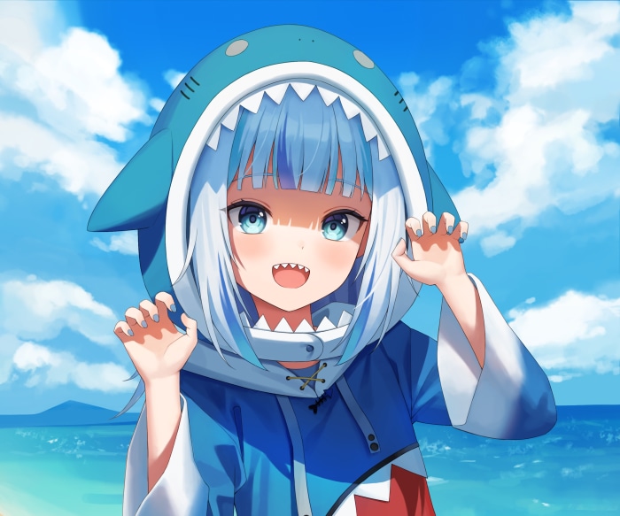 Gawr Gura from Hololive on a beach