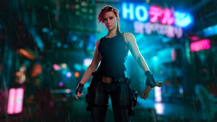 Sci Fi Woman in Neon City 4K