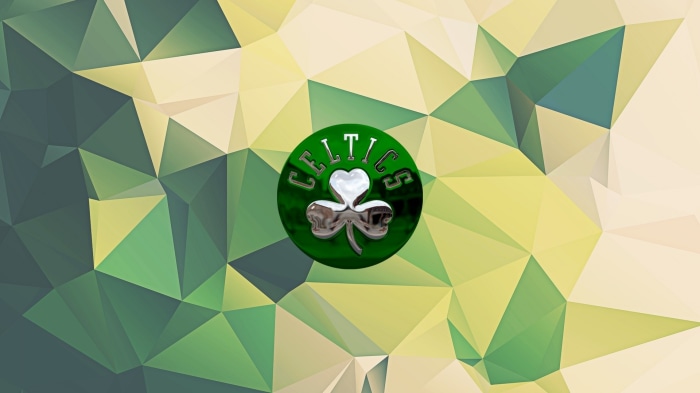 Boston Celtics logo on abstract geometric background
