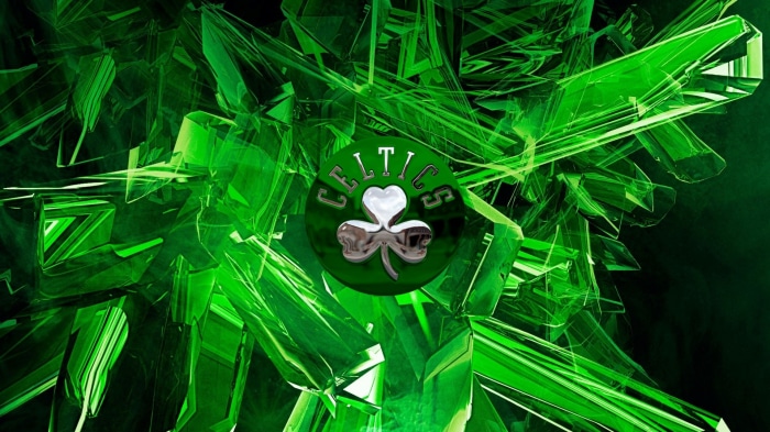Boston Celtics logo on abstract green background