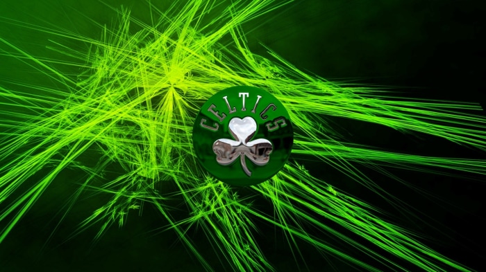 Boston Celtics logo with green fractal background
