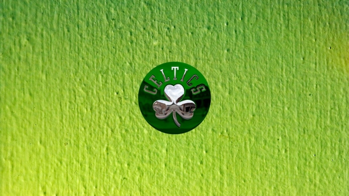 Boston Celtics logo on green textured background