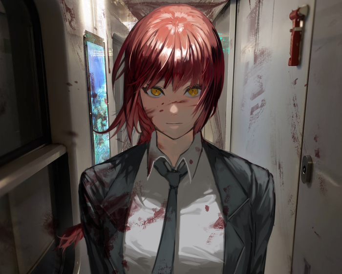 Makima from Chainsaw Man in a bloody suit