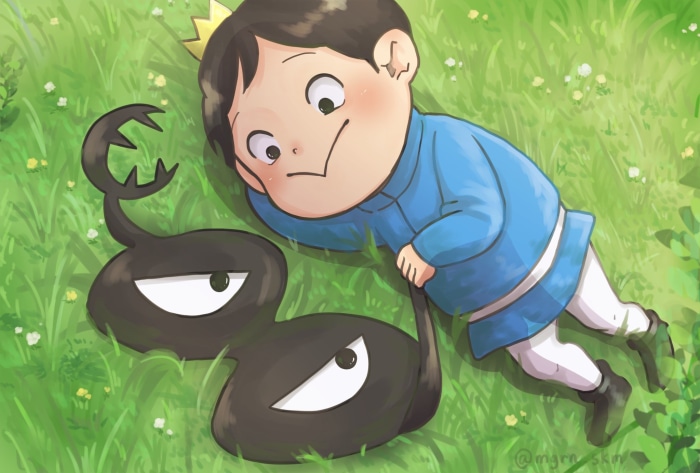 Bojji and Kage from Ranking of Kings lying on grass