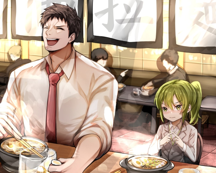 Futaba Igarashi and Harumi Takeda eating ramen