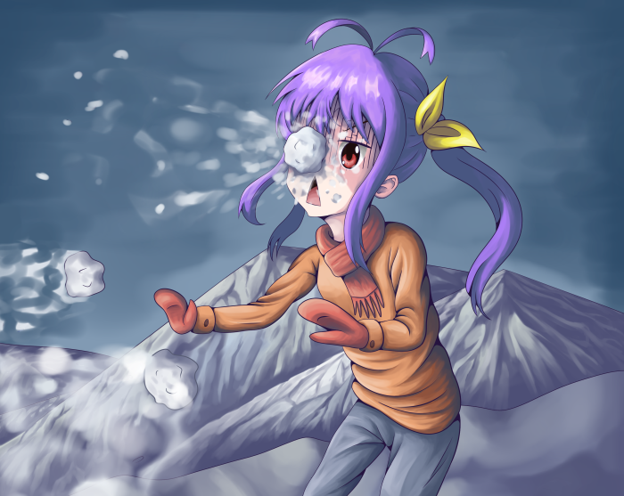 Renge Miyauchi from Non Non Biyori hit by a snowball