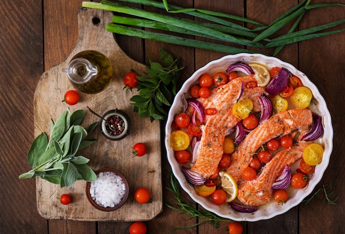 Baked Salmon with Tomatoes and Onions