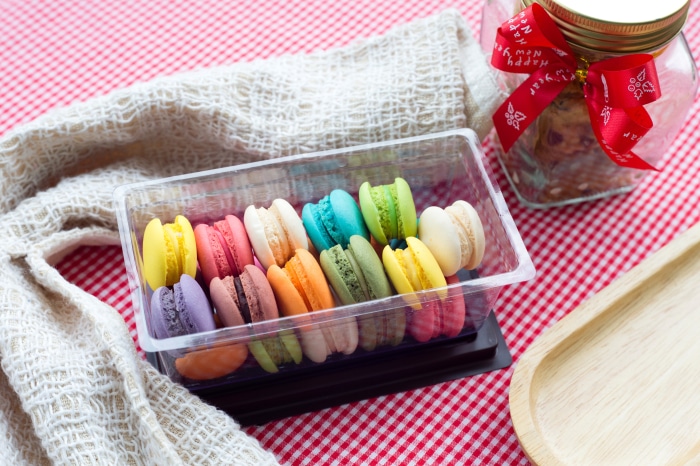 Colorful Macarons in a Plastic Container 4K