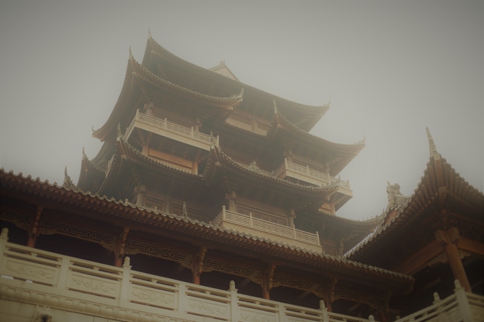 Traditional Chinese Temple in Fog 4K