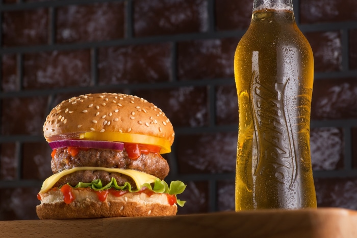 Burger and a bottle of beer