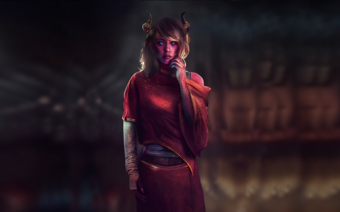 Fantasy Demon Woman in Red Robes