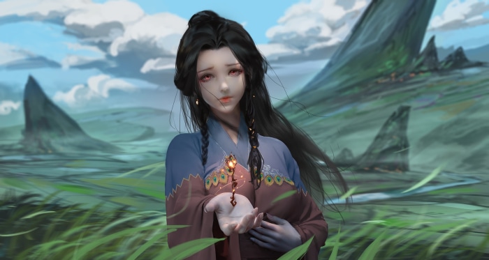 Fantasy Oriental Woman Holding Amulet