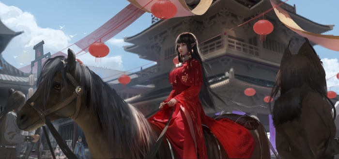 Fantasy Oriental Woman Riding a Horse