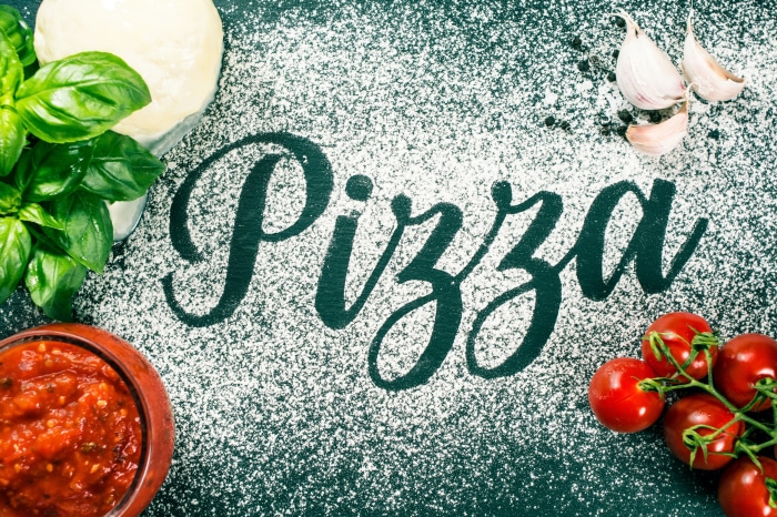 Pizza ingredients with the word Pizza